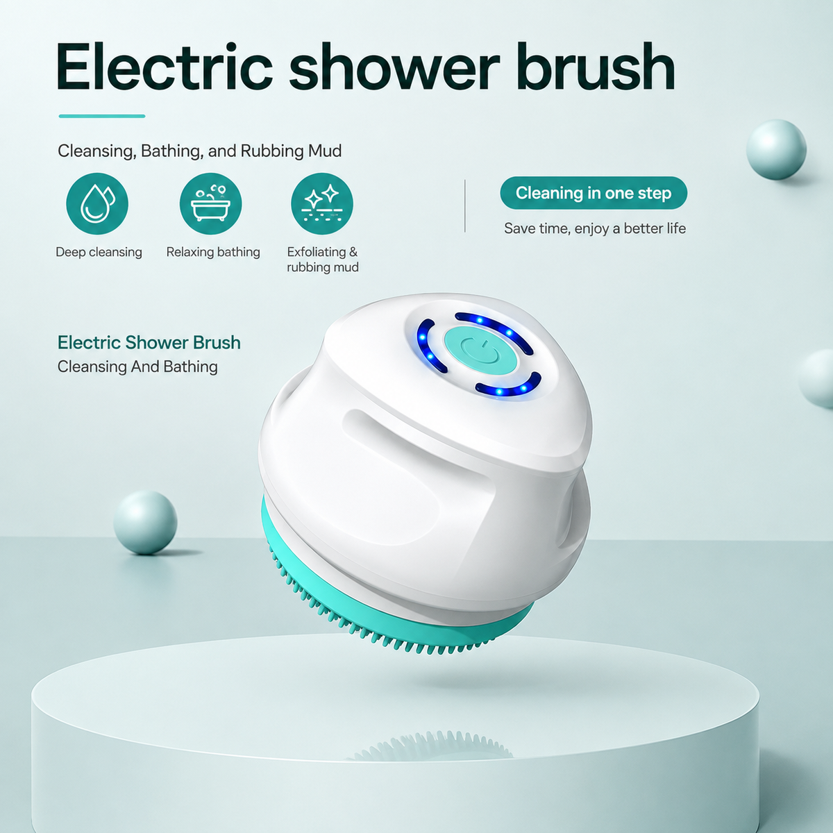 5-in-1 Waterproof Electric Bath Brush with Long Handle